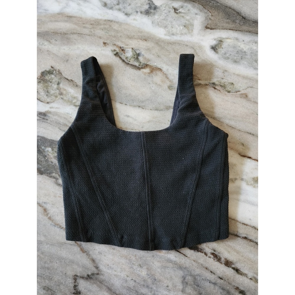 OFFLINE by Aerie Black Textured Corset Seam Square Neck Crop Top Small S